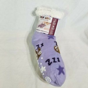 New Muk Luks Women's Cabin Socks 2 Pair Pack L/XL 8/10 Light Purple Sleepy Sloth